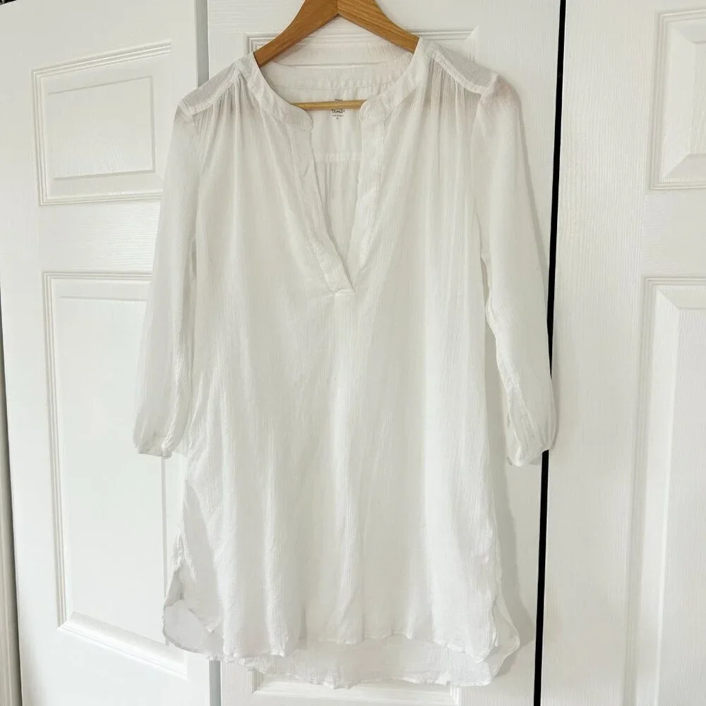 NWOT LOFT Beach White V-Neck Swimsuit Cover-Up Cotton Beach Dress Size Medium